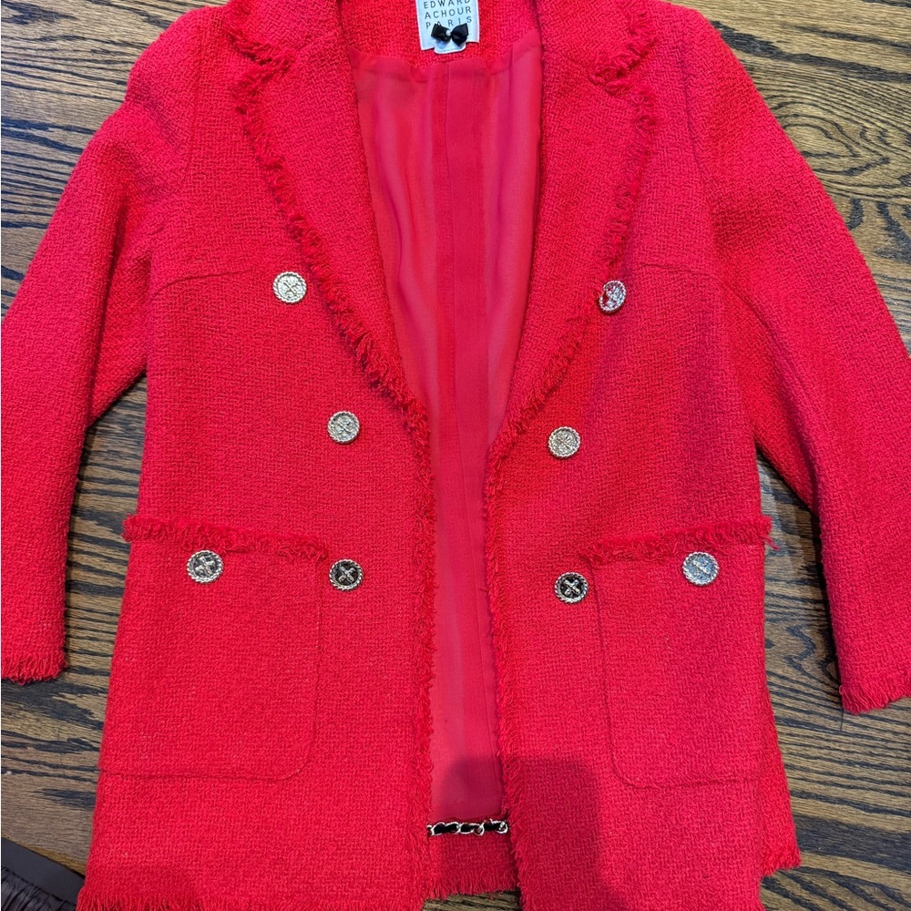 Red Double-Breasted Blazer with Silver Buttons